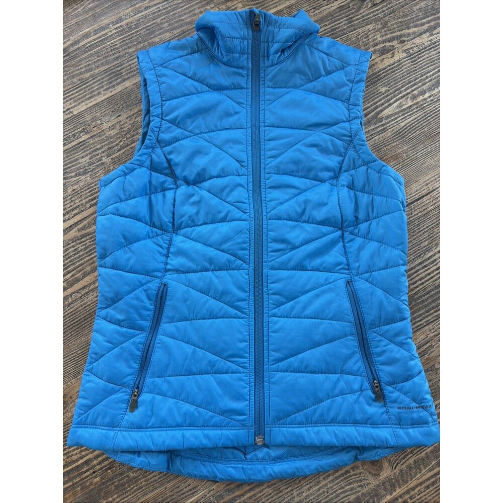 Colombia Womens Omni heat Puffer Vest Blue Quilted Insulated Full Zip Womens XS